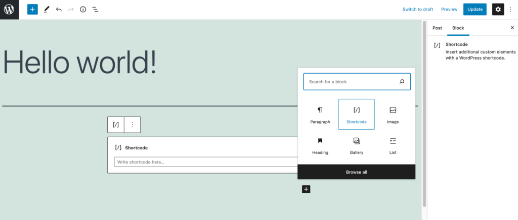 A WordPress shortcode block.
