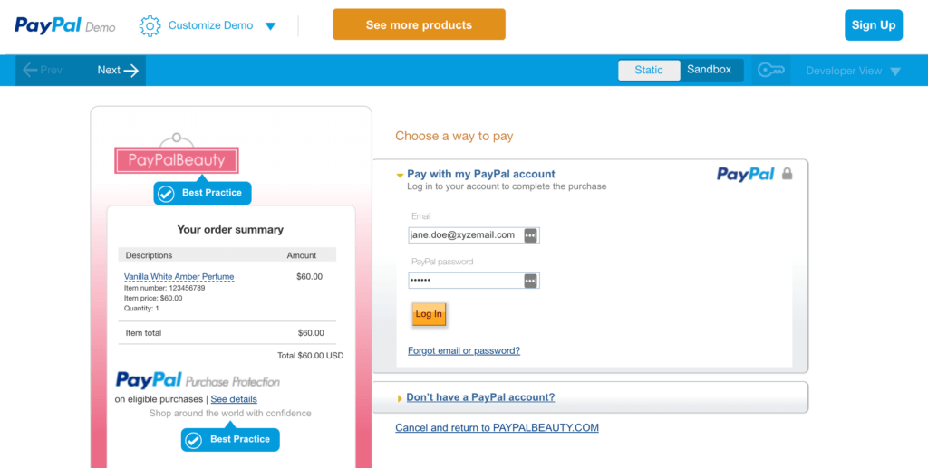 The PayPal demo.