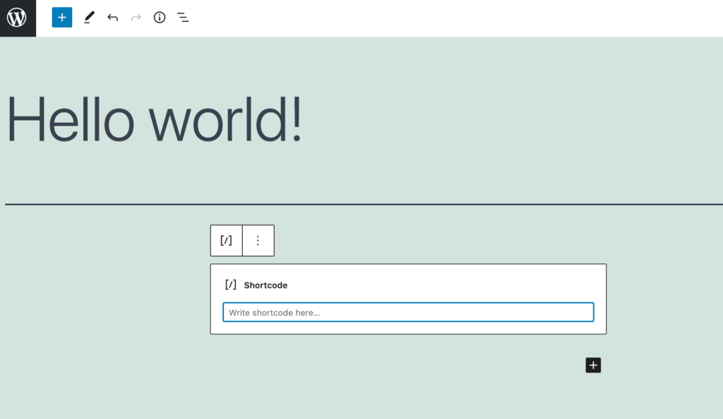WordPress' shortcode block.