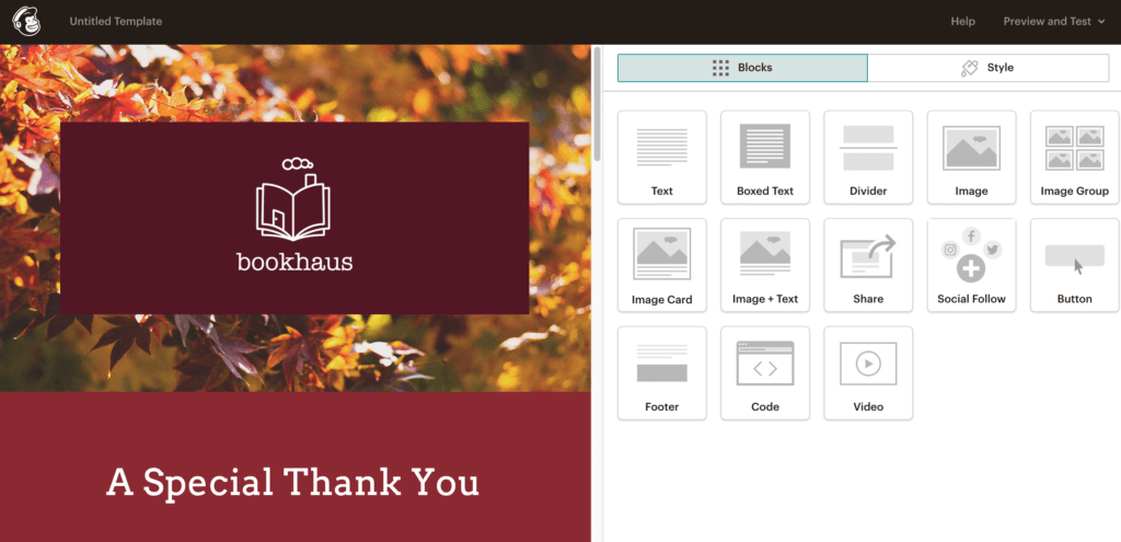The Mailchimp email editor.