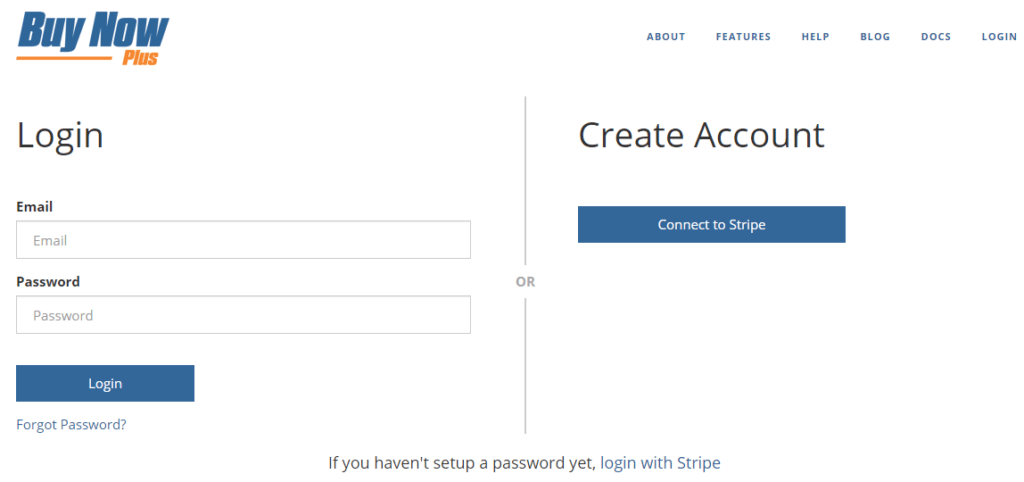 The login screen for Buy Now Plus.
