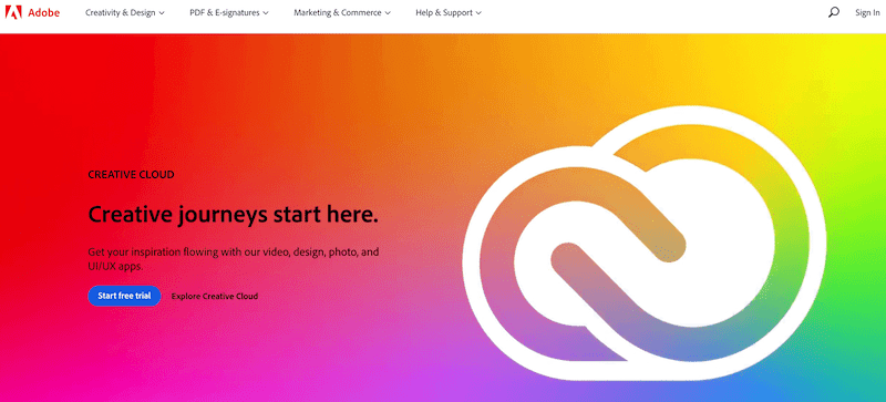 The Adobe Creative Cloud homepage.