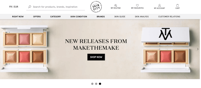 Skin City beauty products homepage.