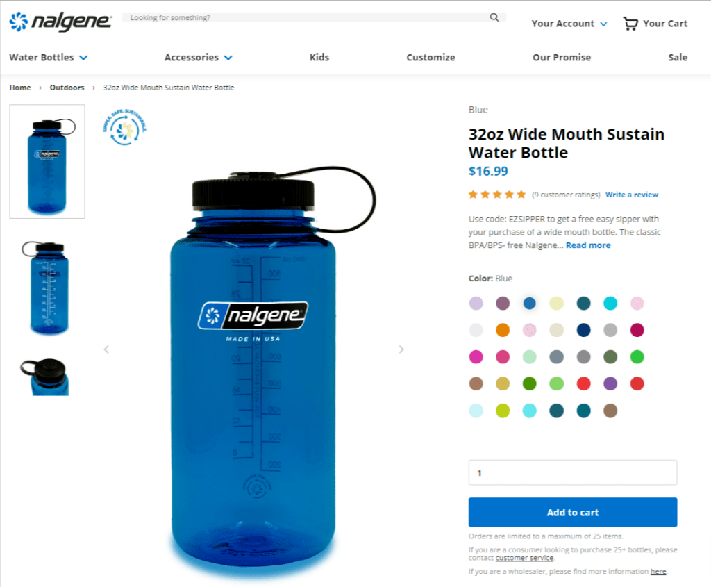 Nalgene WordPress physical product store example