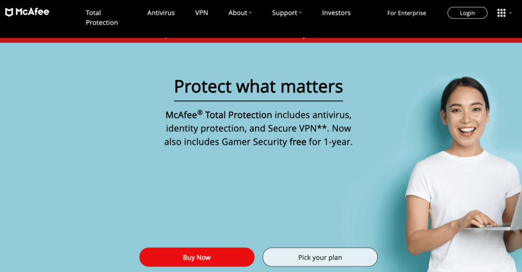 A Buy Now button shown on the McAfee website.