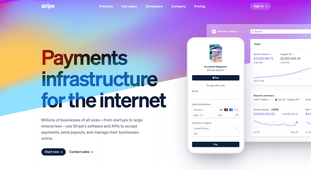 The Stripe homepage.