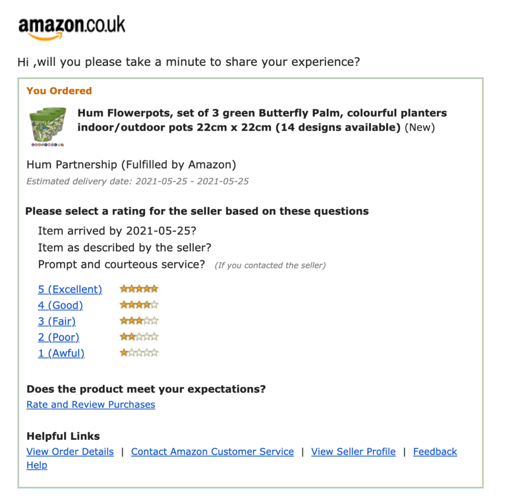 An example of a review request email.