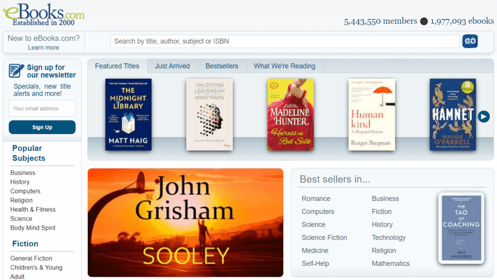 The eBooks homepage