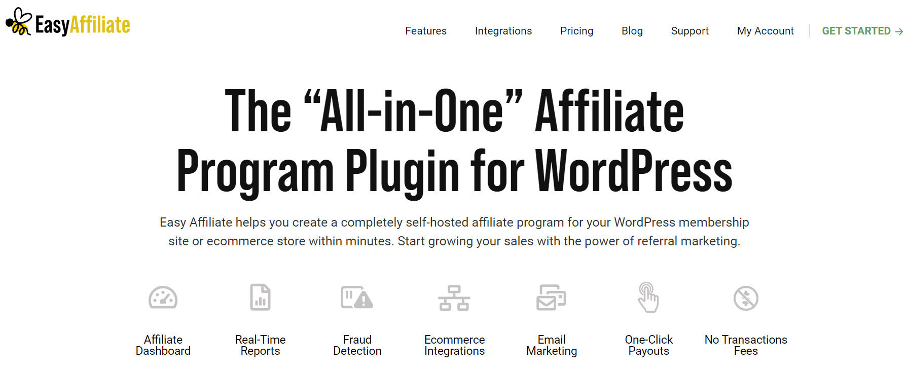 Easy Affiliate homepage.