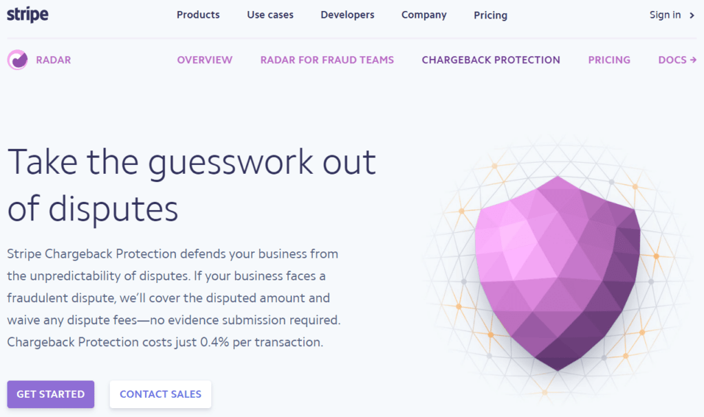 Stripe Chargeback Protection page
