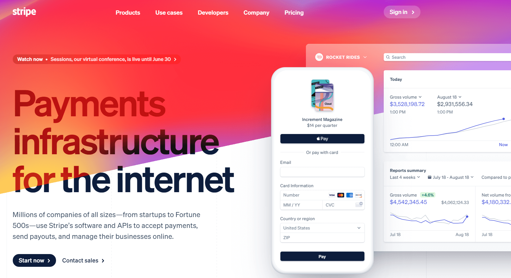 The Stripe homepage