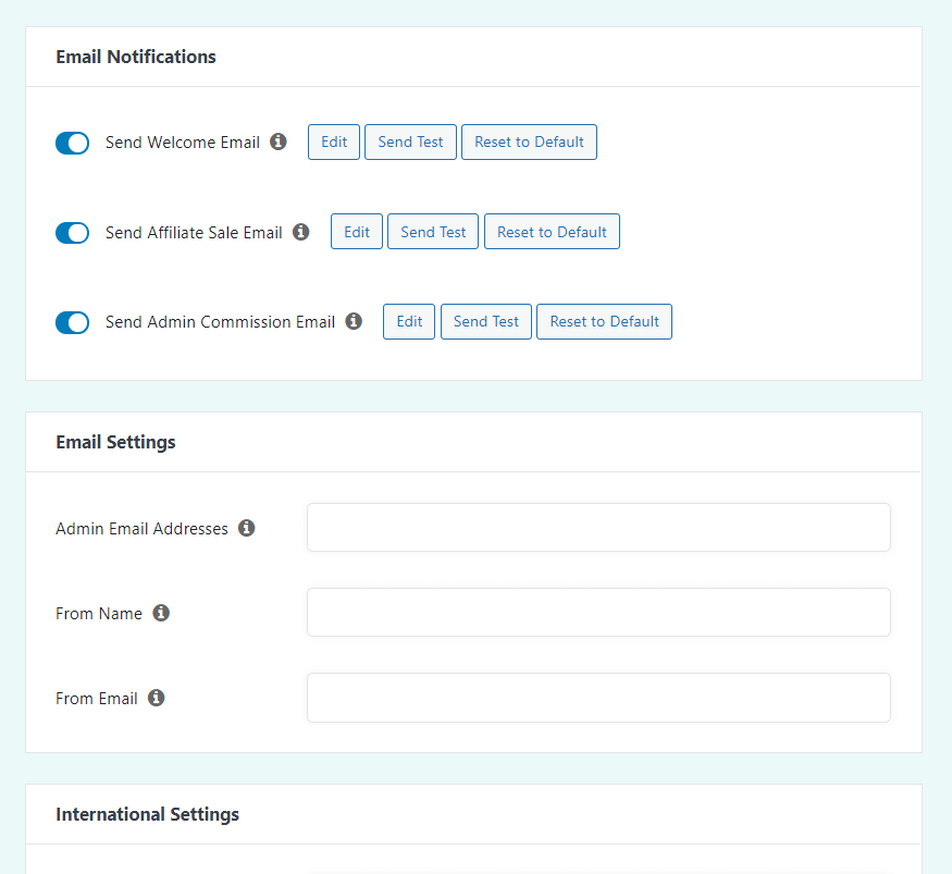 The Easy Affiliate advanced settings tab.