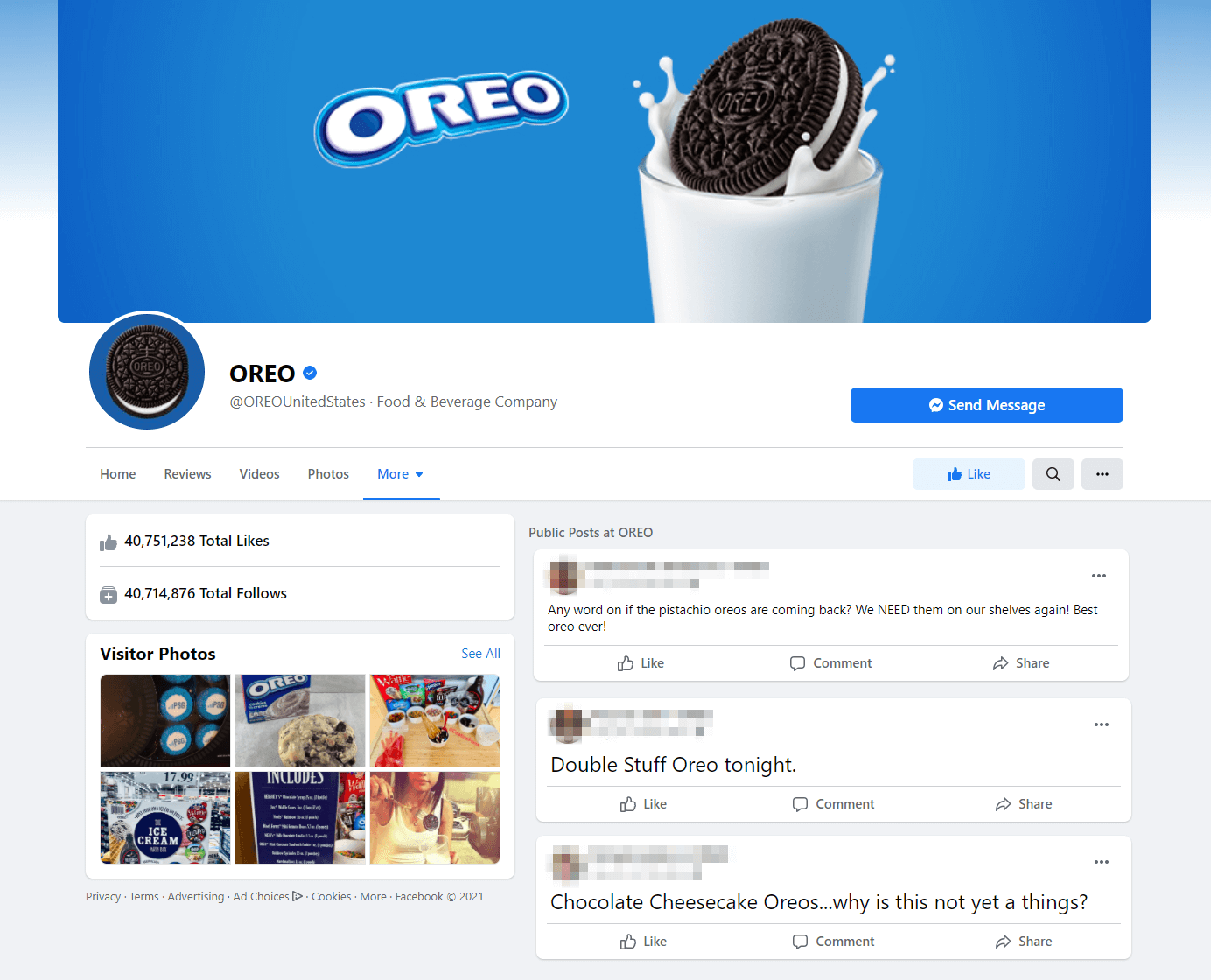 An image of Oreo's Facebook page complete with user feedback.