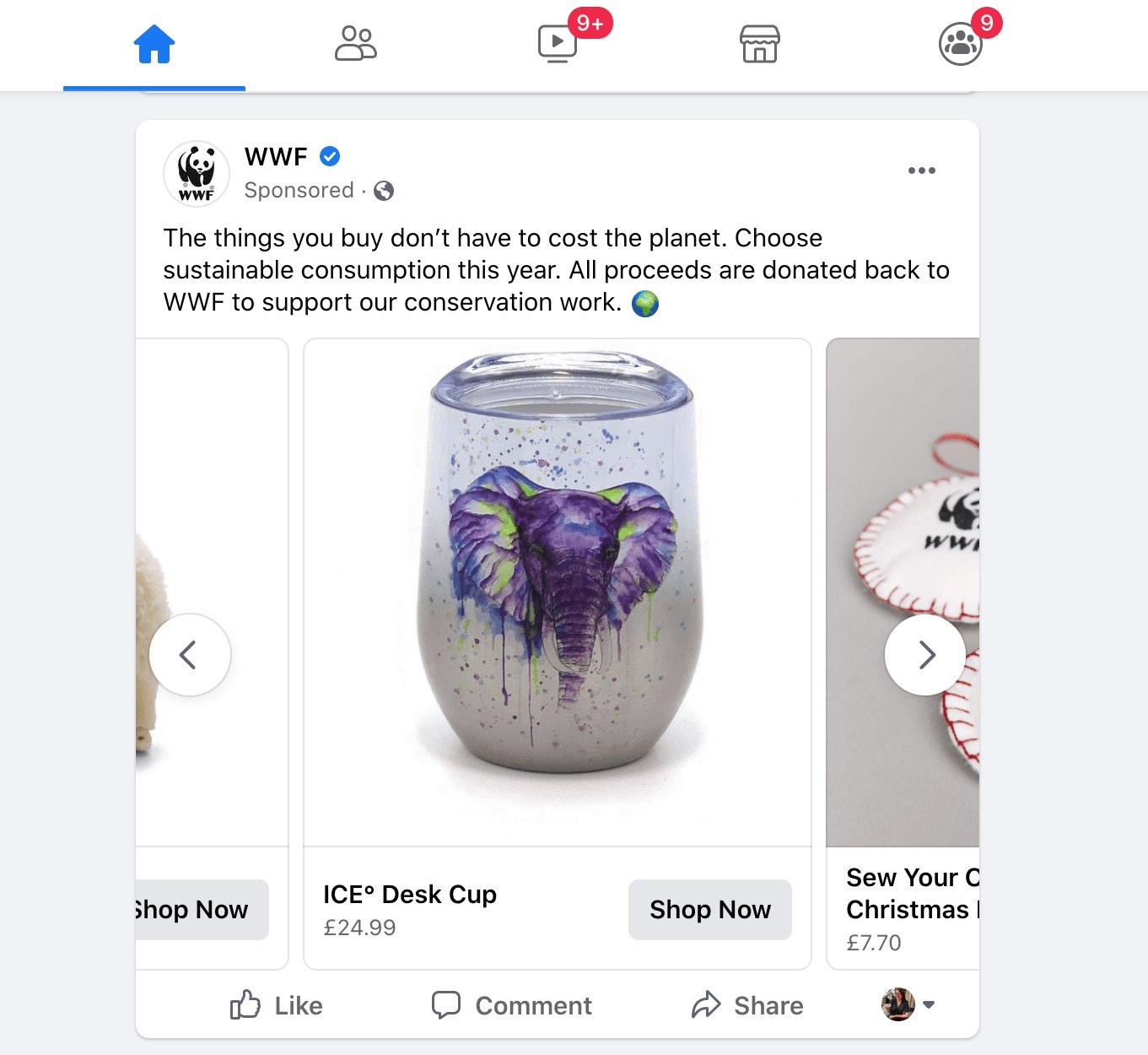 A carousel Facebook advertisement. 