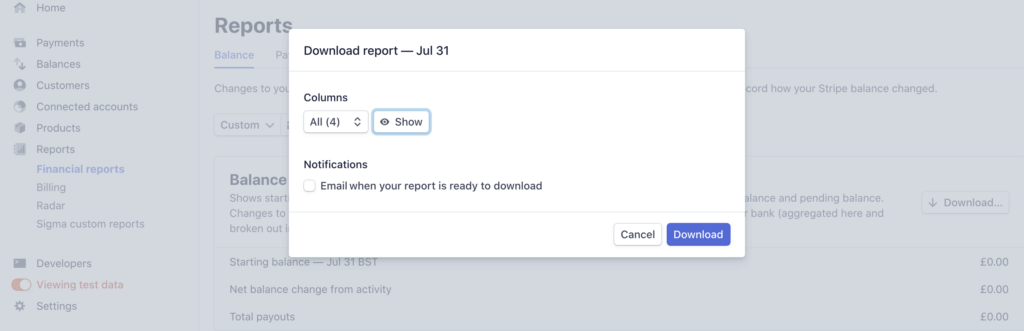 The Stripe Report dashboard. 