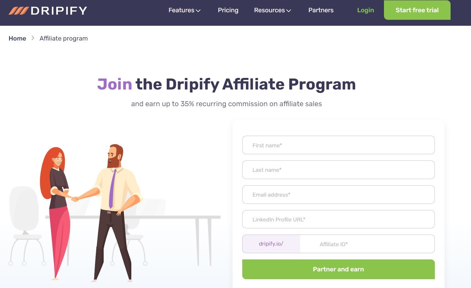An example of an affiliate program application