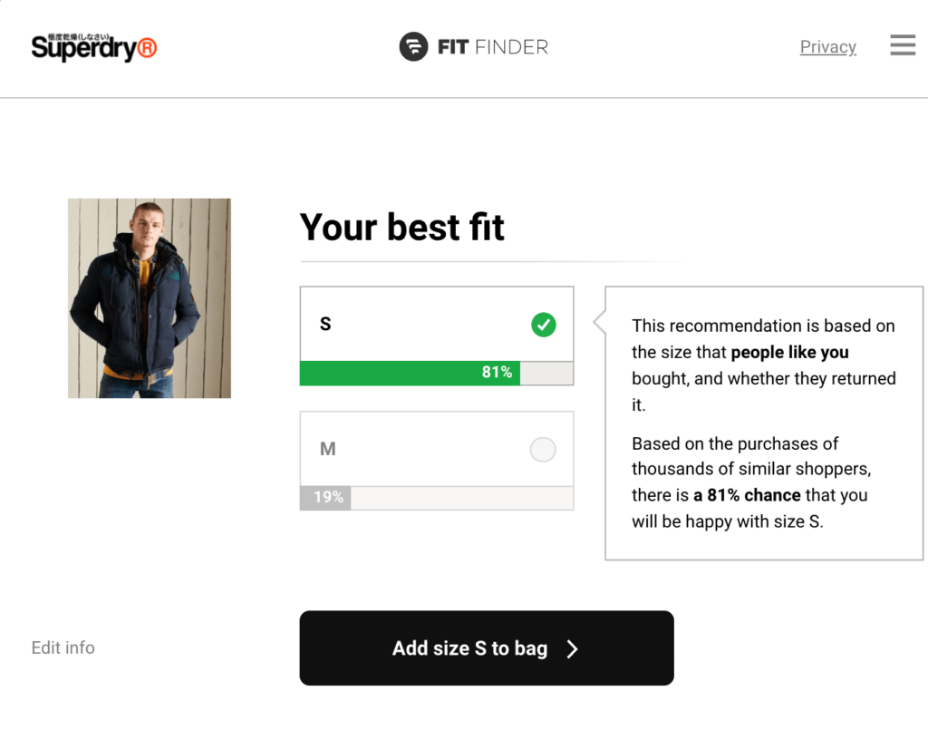 An example sizing guide.