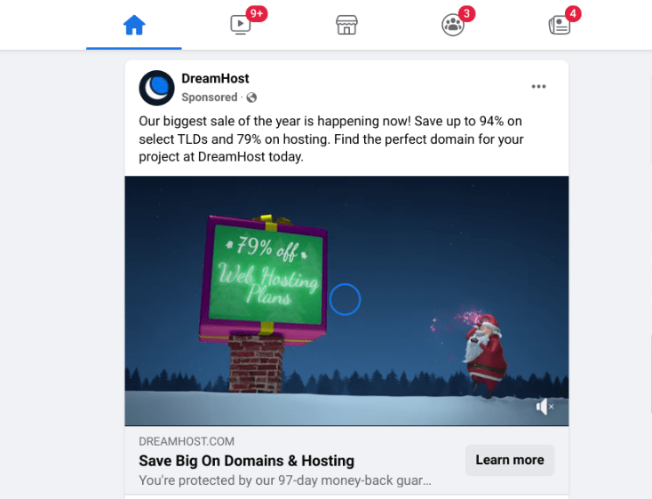 A DreamHost Facebook ad.