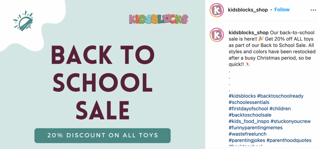 A back-to-school sale advertised on Instagram.