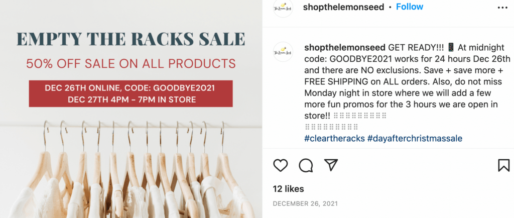 A year-end flash sale advertised on Instagram.