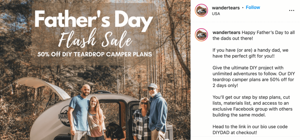 A Father's Day flash sale advertised on Instagram.