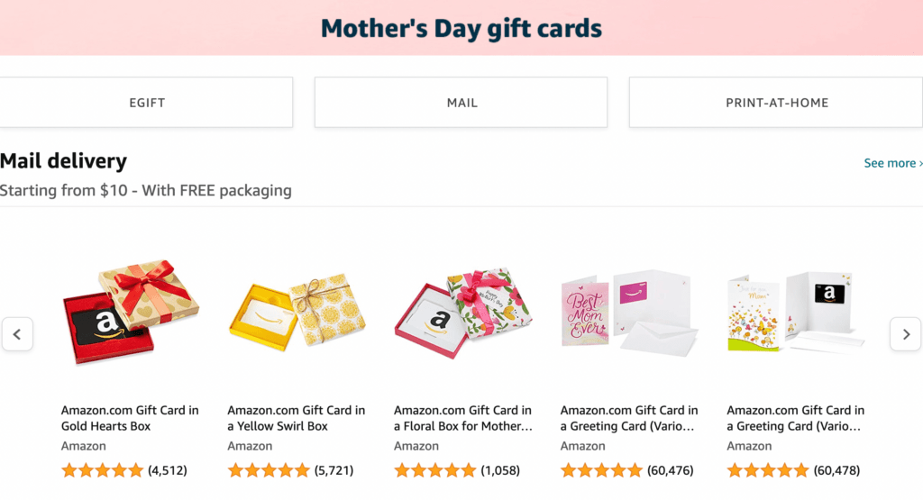 Amazon's Mother's Day gift cards.