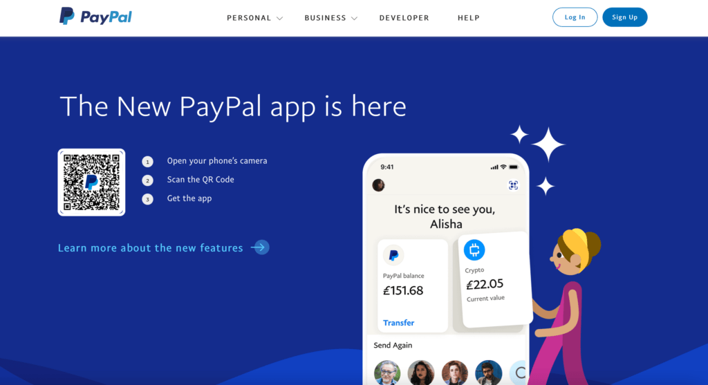 PayPal homepage