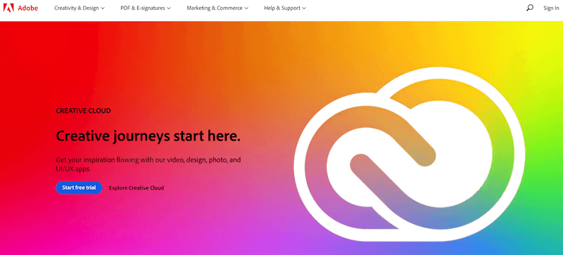 The Adobe Creative Cloud homepage. 