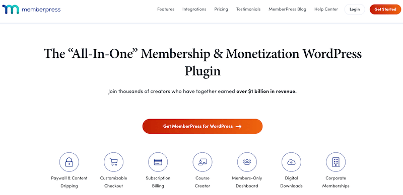 The MemberPress homepage. 